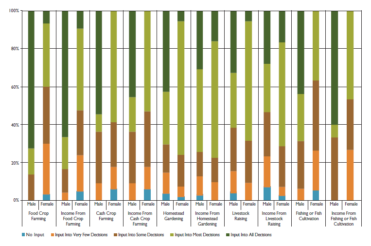 Figure 1. Self-Report by Men and Women of Scope of Input Into Household Decisions Related to Agricultural Economic Activity (OnlyThose Who Report These Decisions Being Made)