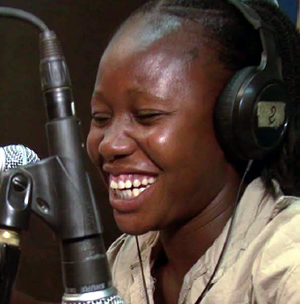 Woman in a radio station