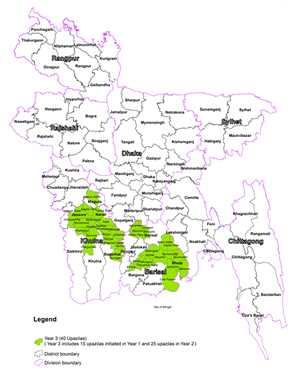 SPRING intervention areas in Bangladesh