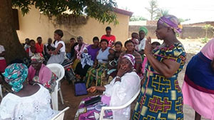 Support group members meet to discuss nutrition best practices in Sab-Chem community, Jaba LGA, Kaduna state, May 2015.