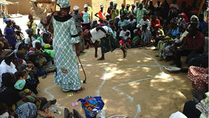 SPRING staff conducts a defecation mapping exercise as part of the CLTS “triggering” process in a village in Koro in September 2015.