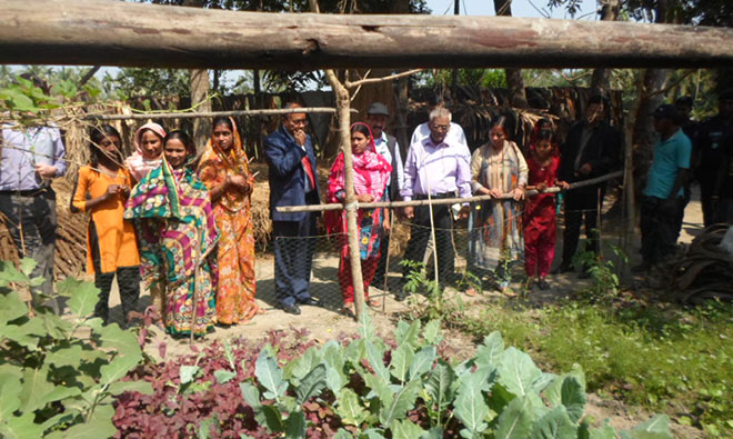 The delegation views a community garden