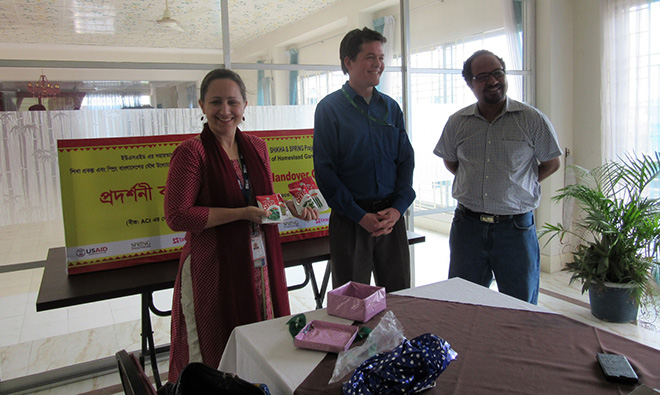 Left to Right: Kathrin Tegenfeldt, Country Director FHI360/Bangladesh and Acting COP for SHIKHA, Aaron Hawkins, COP SPRING/Bangladesh, and Dr. Iftekhar Rashid, Nutrition Specialist USAID/Bangladesh