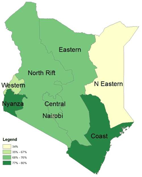 Figure 2. Percentage of Women Who Had at Least One ANC Visit and Received at Least One IFA Tablet by Province, Kenya, 2008/09