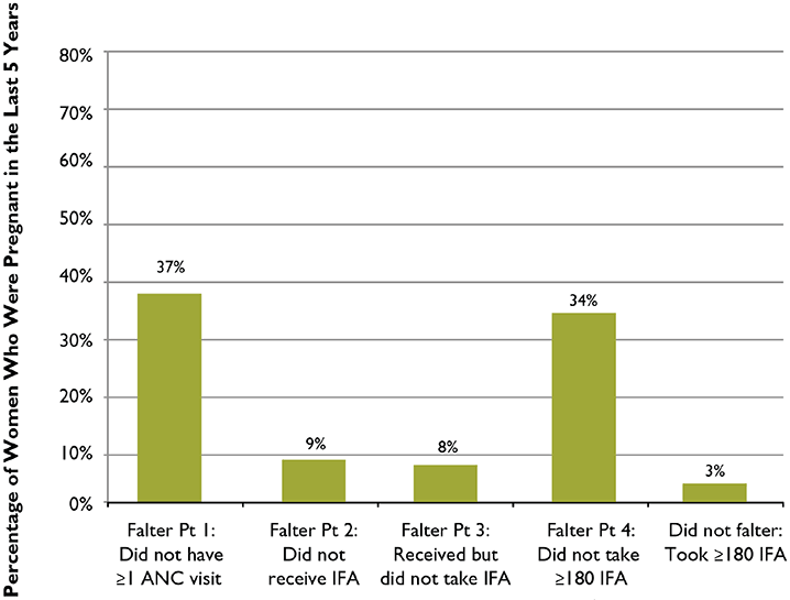 Figure 5. The Relative Importance of Each of the Falter Points in Nigeria: Why Women Who Were Pregnant in the Last Five Years Failed to Take the Ideal Minimum of 180 IFA Tablets