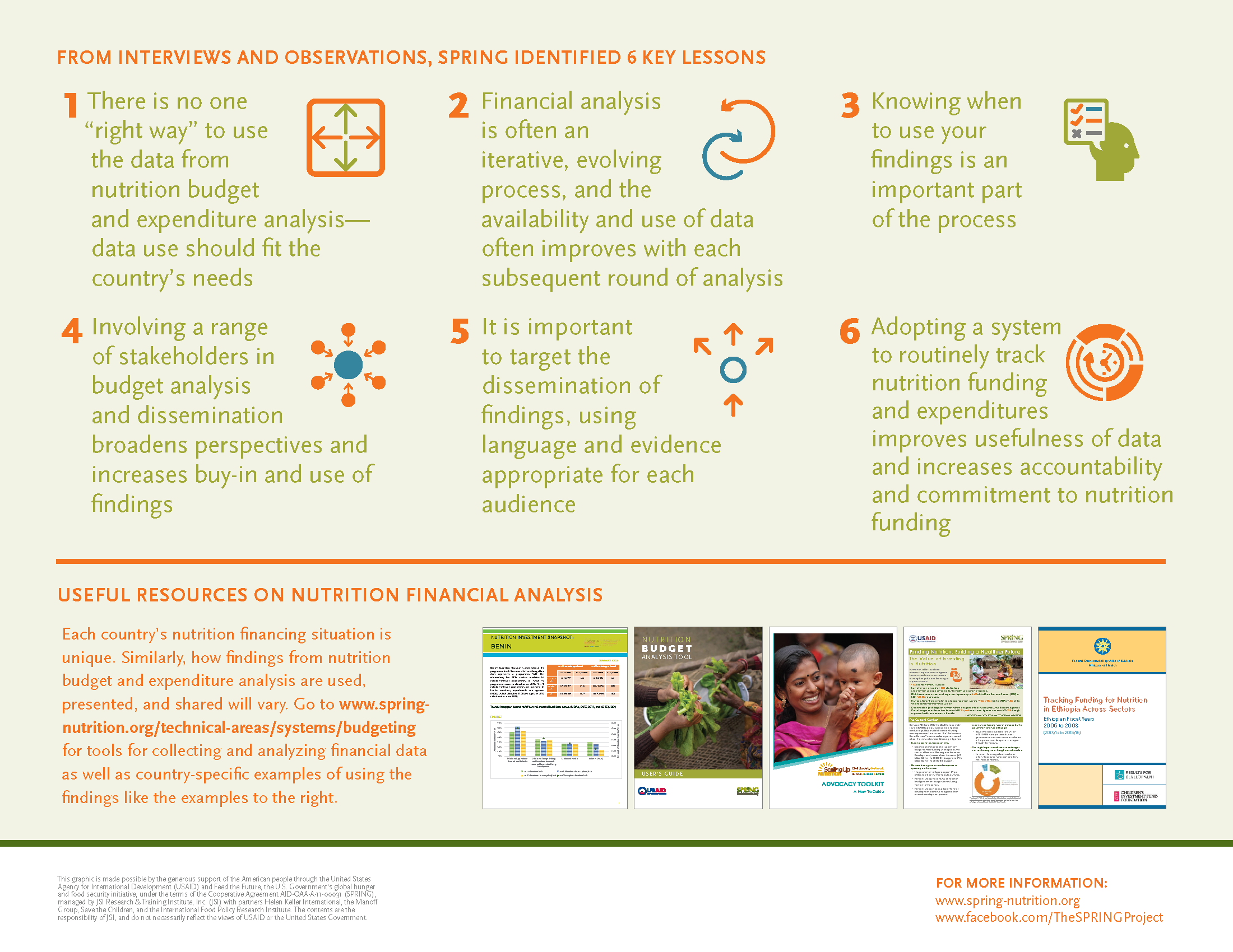 Infographic summarizing findings from nutrition budget analysis interviews. 