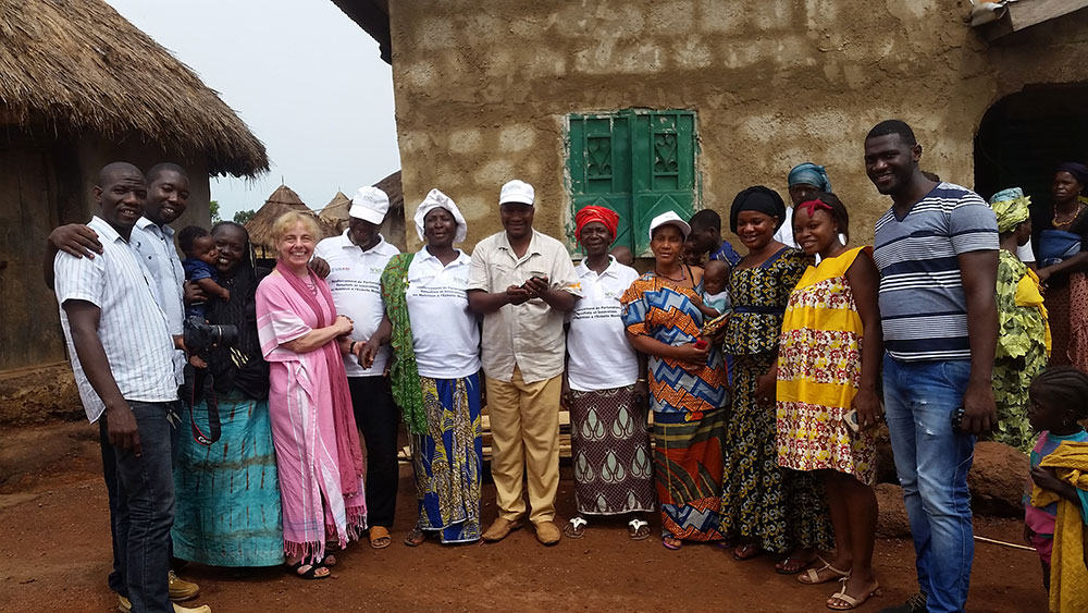 To learn more about the supportive supervision component of the community video approach, the EAIN and SPRING/Sierra Leone team split up into two groups to accompany SPRING/Guinea staff and volunteer community video workers on site visit. This group visited Niala. 