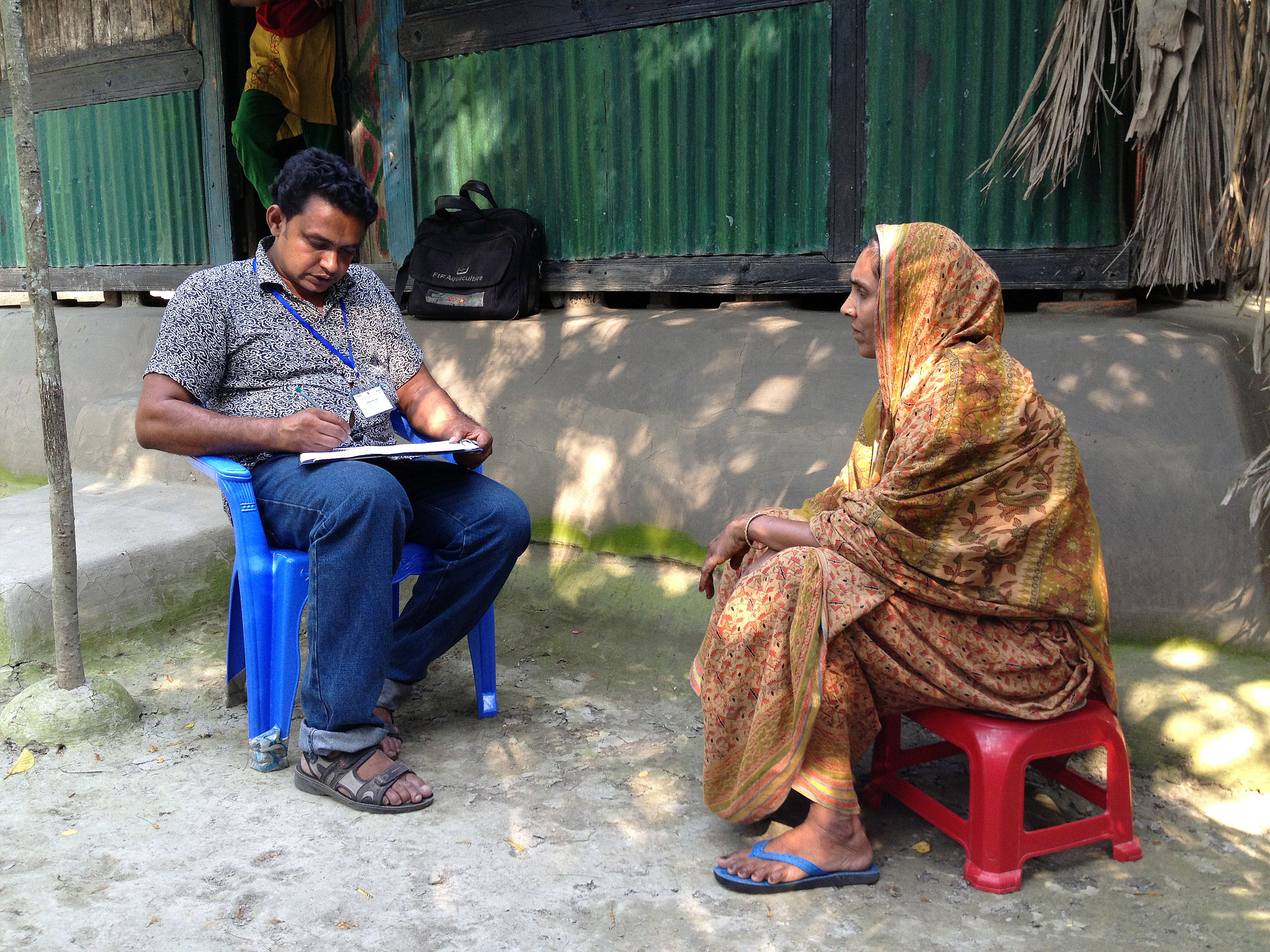 Observation of Annual Impact Survey data collection for one project in Bangladesh.  This survey is carried out by the project’s own outreach staff.  The survey questionnaire collects all kinds of agricultural indicators and some consumption information, and lasts about two hours.