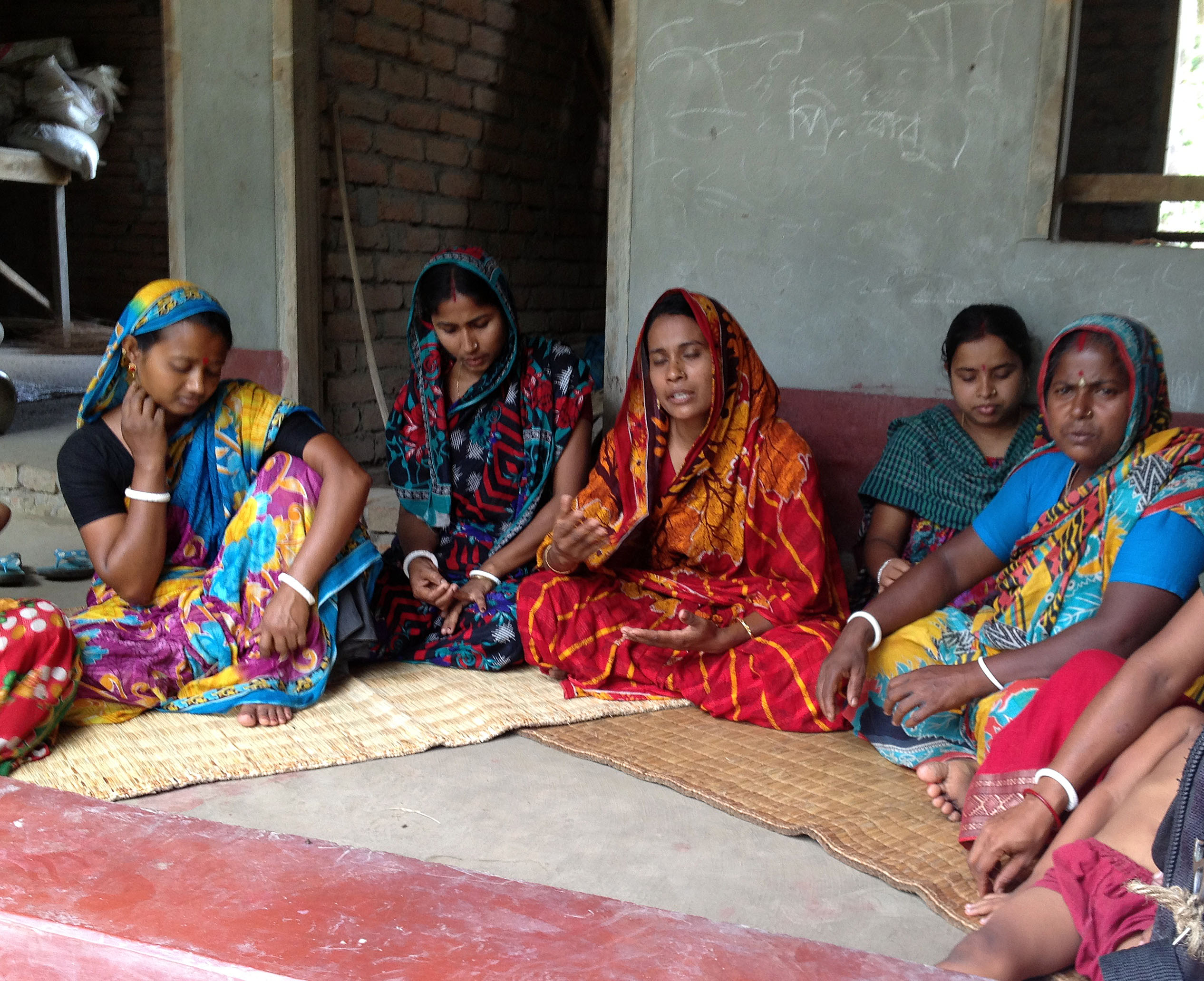 In Bangladesh, female farmers meet during a focus group discussion. 