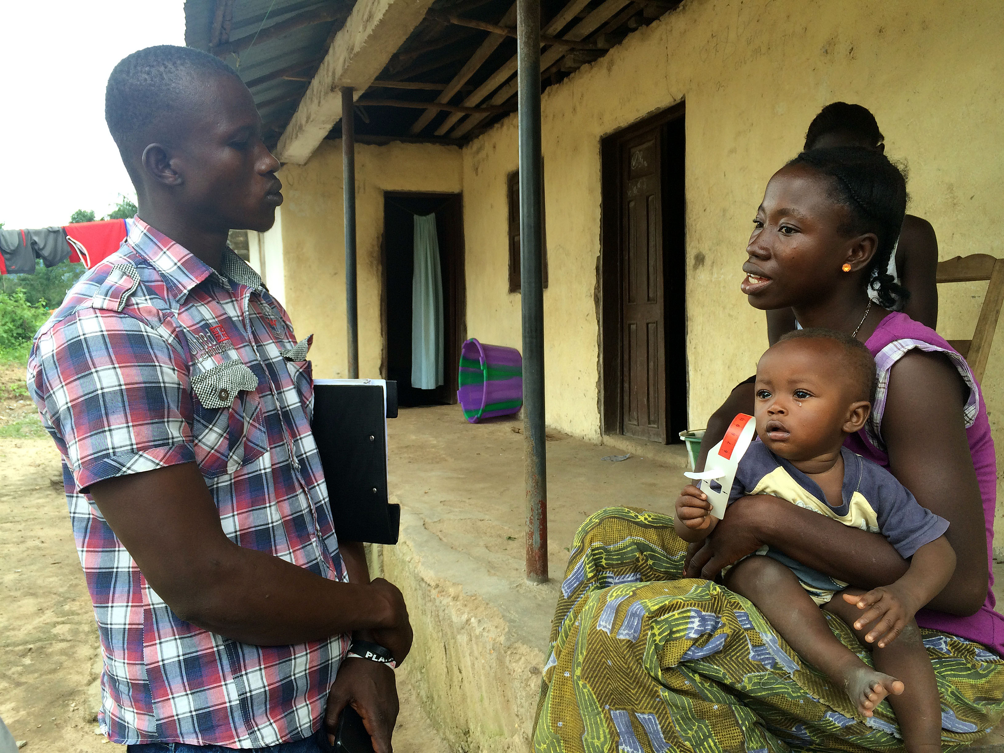 During the Ebola virus outbreak, mothers were taught to assess malnutrition using mid-upper arm circumference (MUAC) tapes.