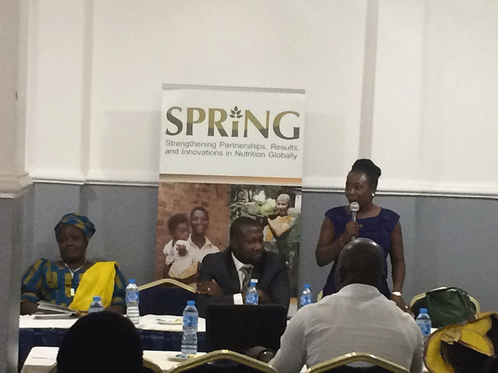 Pamela Gado, USAID/Nigeria's Activity Manager for SPRING, speaking about the project's sustainability through capacity building of partners and government.