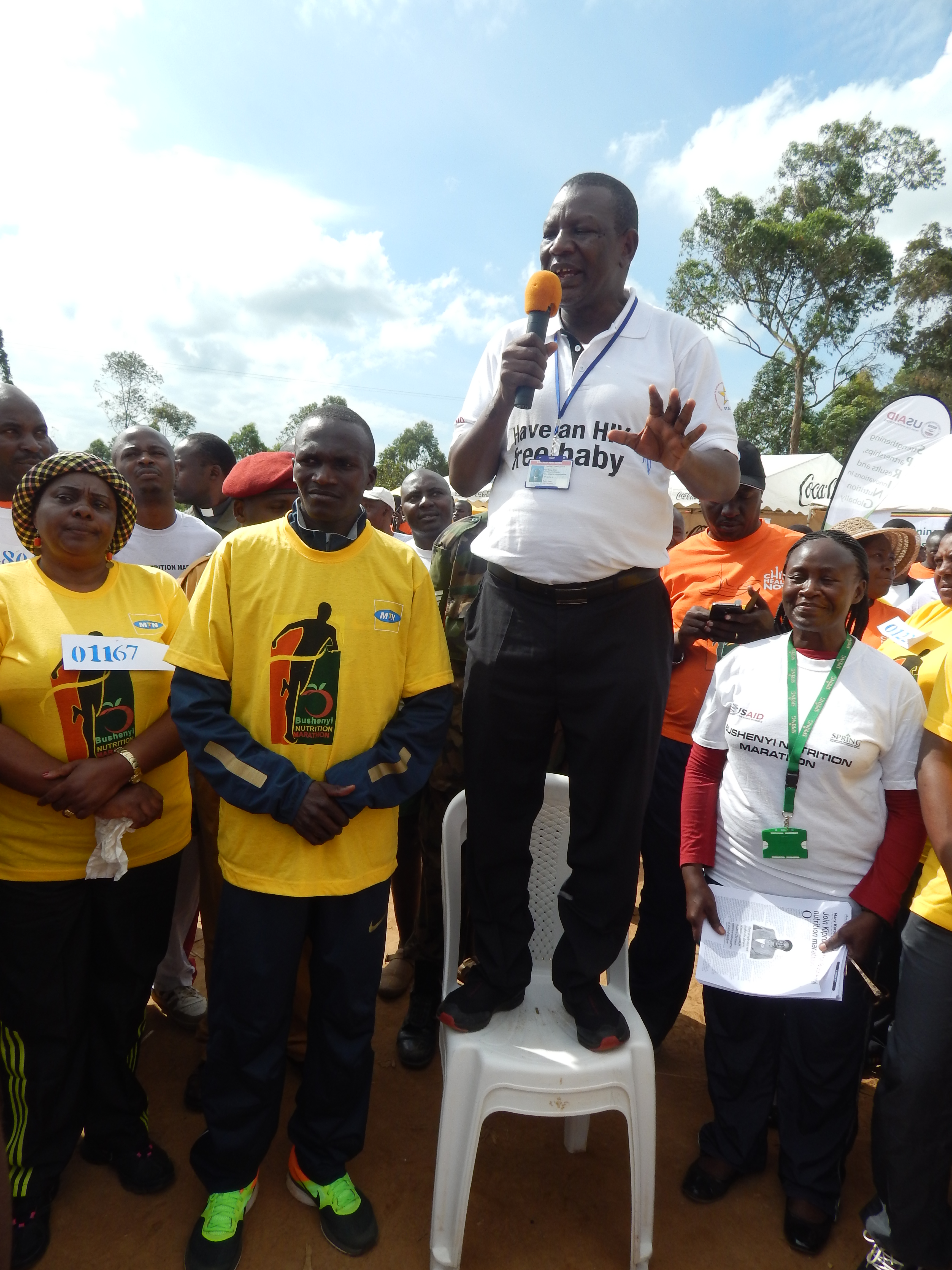 Leaders, including Steven Kiprotich, shared key nutrition messages with the crowds.