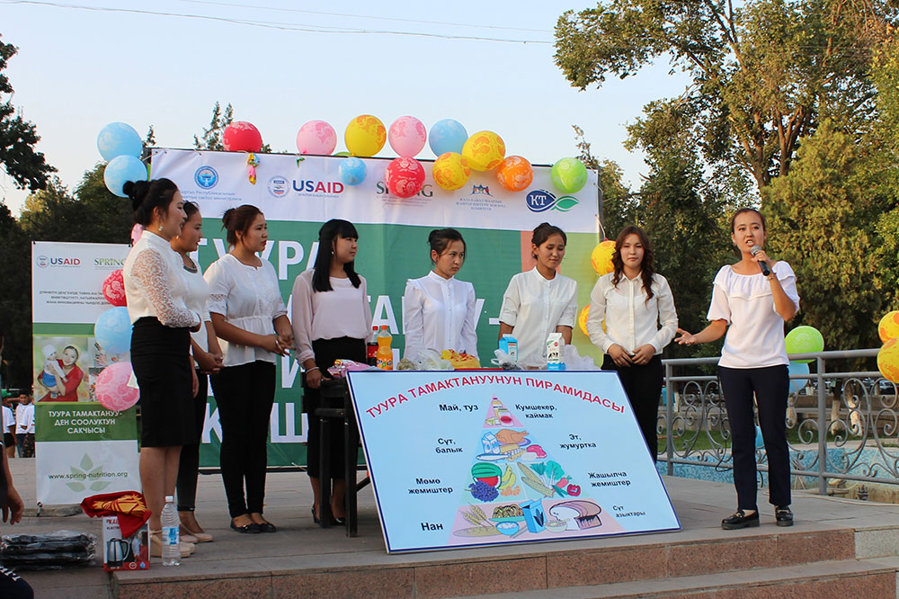 Medical college students perform about dietary diversity with a nutrition pyramid prop
