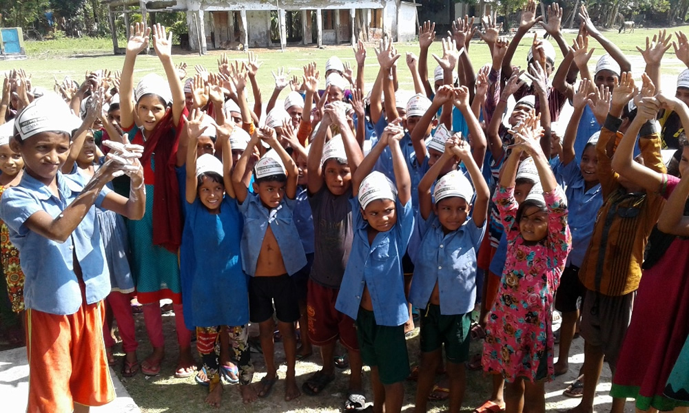 Children enjoying a handwashing demonstration