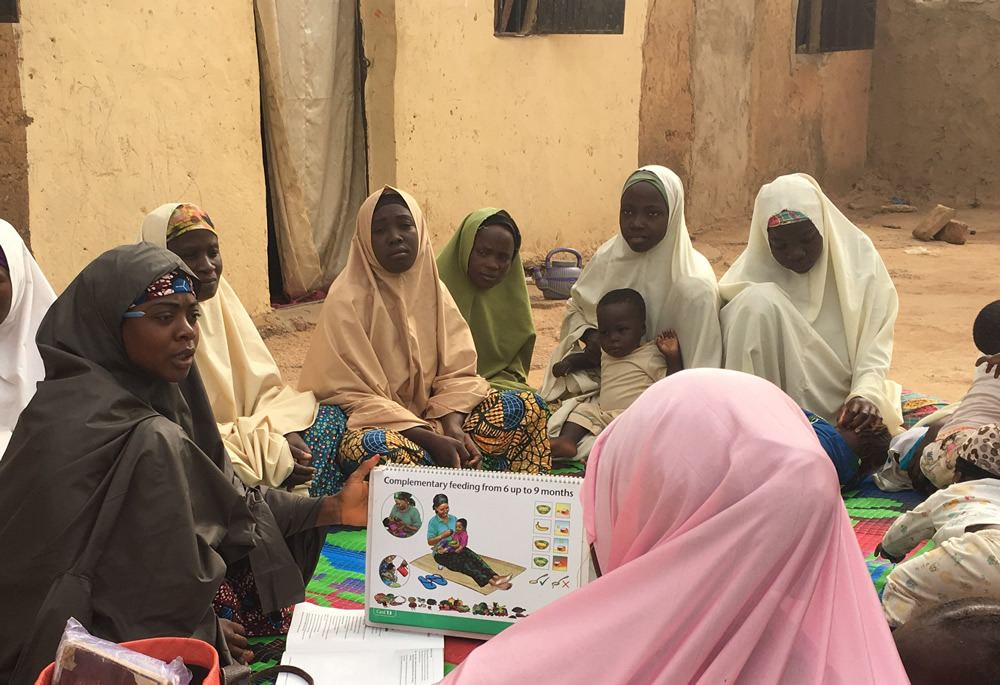 C-IYCF support group meetings, like this one in Kasuwan Magani ward, Kajuru LGA, draws the participation of newly married women, pregnant women, mothers of young children, and grandmothers.  