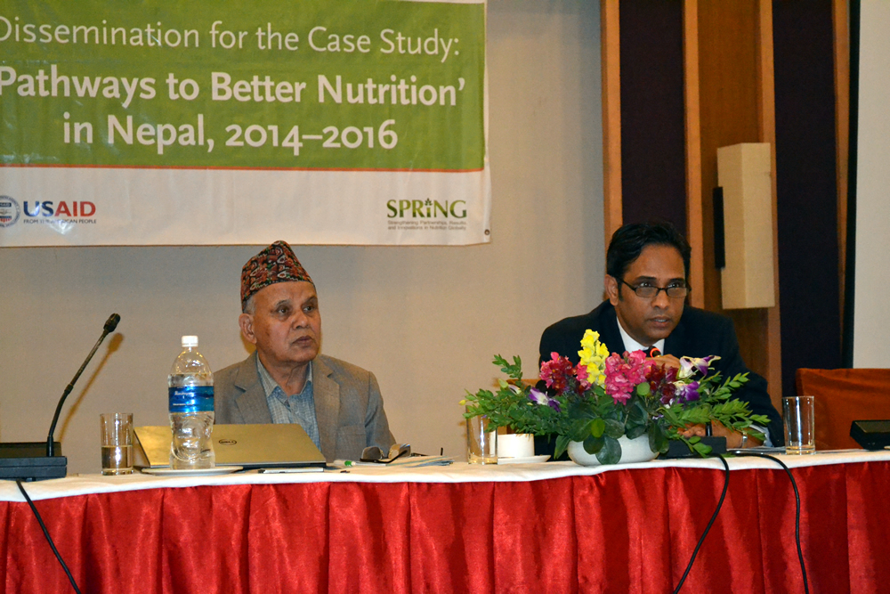 From the National Planning Commission, Mr Madhu Kumar Marasini (Joint Secretary) chaired the event and provided summary comments (Dr. Yagya Karki, Former Hon. Member, NPC, also pictured)