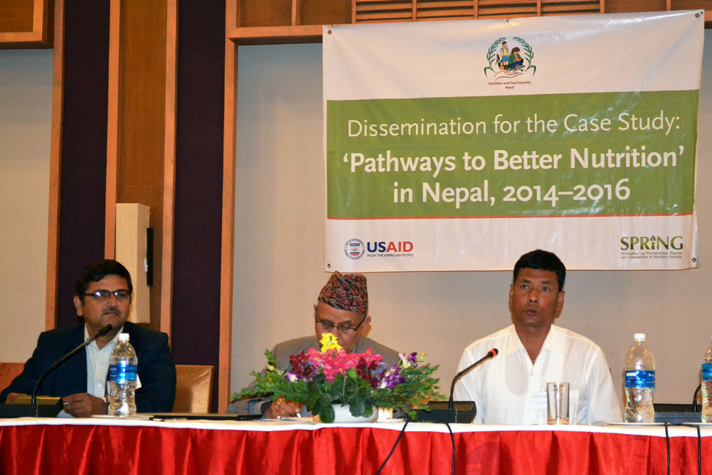 During the final national dissemination event for the PBN Nepal case study, representatives from Achham and Kapilvastu provided their perspectives on the MSNP roll out and study findings, while Dr. Yagya Karki, Former Hon. Member, NPC, presided