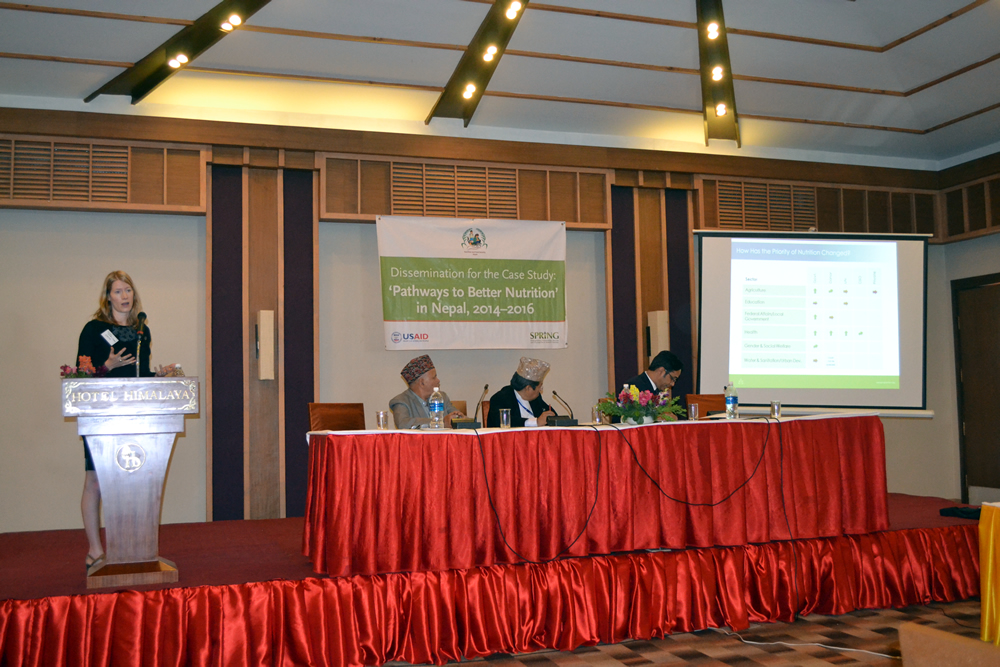 Principal Investigator Amanda Pomeroy-Stevens presents the methods of the PBN Nepal case study alongside the Hon. Member, Former Hon. Member, and Joint Secretary of the National Planning Commission