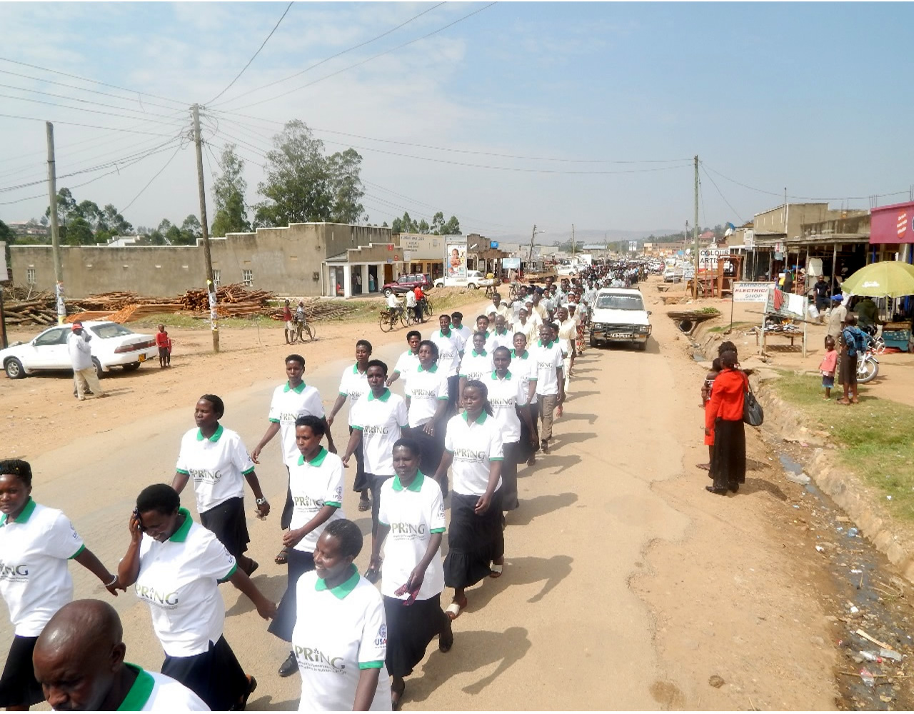 Participants marching in the streets of Kisoro during the breastfeeding commemoration day.
