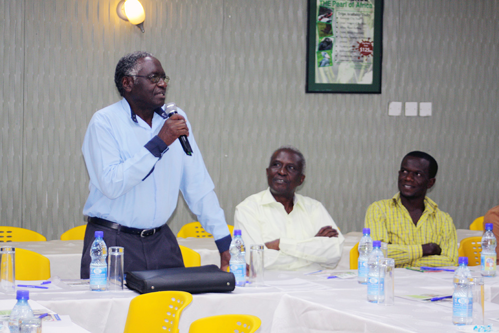 Willliam M. Ssali, a food fortification consultant, shares his idea with the millers on how to find trained personnel for calibration of fortification machines.