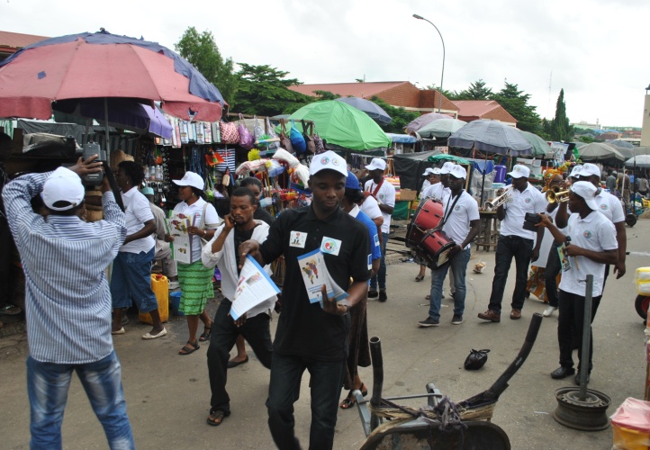 Participants celebrate in the streets of Wuse market in Abuja, Nigeria in 2014.
