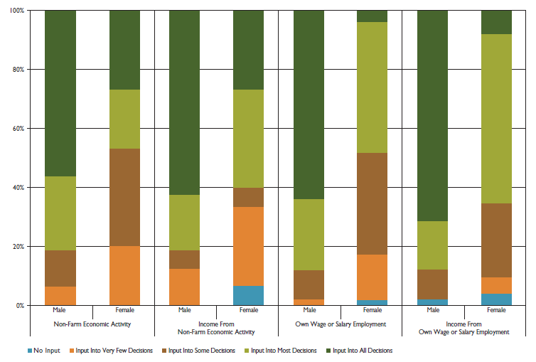 Figure 2. Self-Report by Men and Women of Scope of Input Into Household Decisions Related to Non-Farm Economic Activity (OnlyThose Who Report These Decisions Being Made)