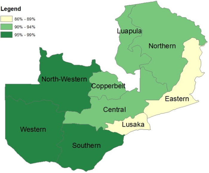 Figure 3. Percentage of Women Who Had atLeast One ANC Visit and Received at Least OneIFA Tablet by Province, Zambia, 2007