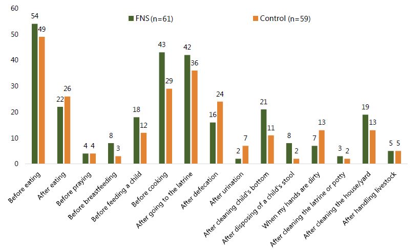 Figure 9. Important times for handwashing reported by mothers from FNS and non-FNS groups