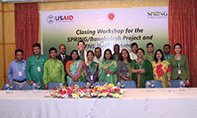 The SPRING/Bangladesh team shows off their green outfits at the end of the closing workshop.